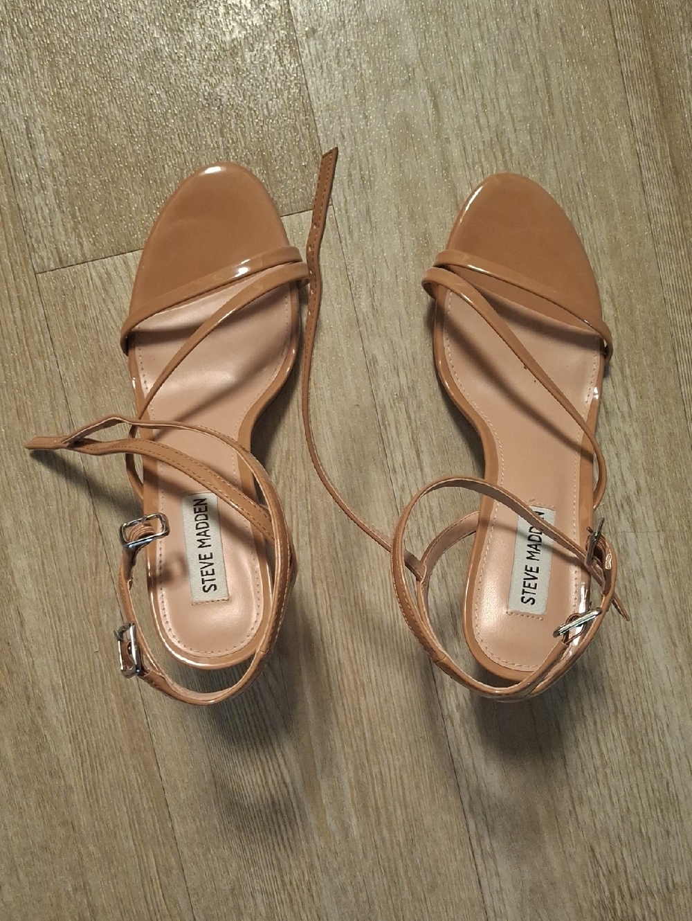 Steve Madden Patent Tan Strappy Lace-Up Sandals